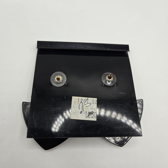 Vintage 80s 90s Plastic Polka Dot Stud Earrings Black and White Deadstock - Picture 4 of 5